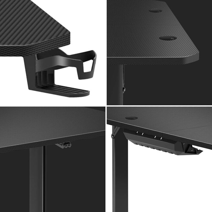Ігровий стіл Huzaro Hero 4.7 XXL 160x75 см, карбон, з органайзером для кабелів та килимком для миші, чорний, для геймерів, комп'ютерний, офісний