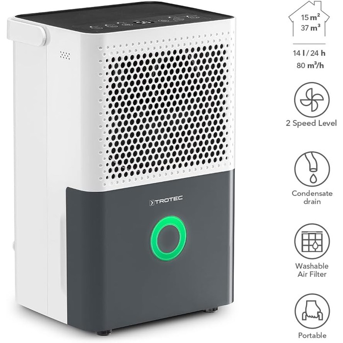 Повітряний осушувач електричний Trotec TTK 33 E 14 л/добу, для кімнат до 15 м² / 37 м³