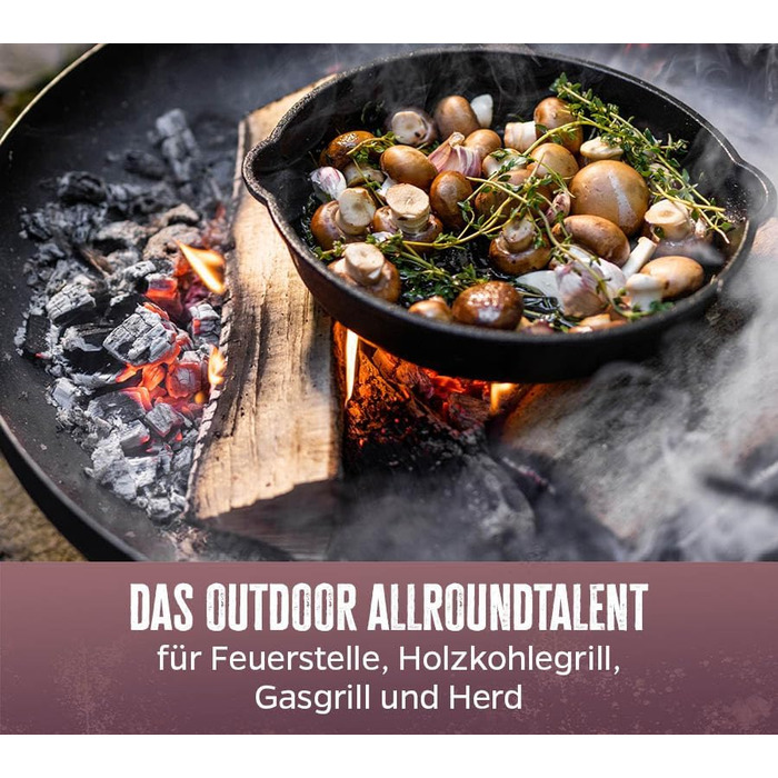 Сковорода для гриля Grillfürst, чавунна, з двома ручками, Ø 40 см, масивна жаростійка сковорода з високими бортами для газового гриля, плити та відкритого вогню