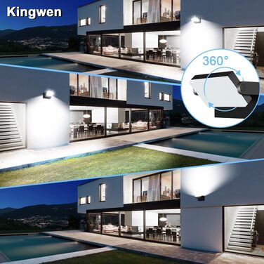 Стіна LED-світильник Kingwen 40W, сучасний водонепроникний світильник для вулиці та дому IP65, поворотна панель 360°, чорний, для гаража та тераси (6000K)