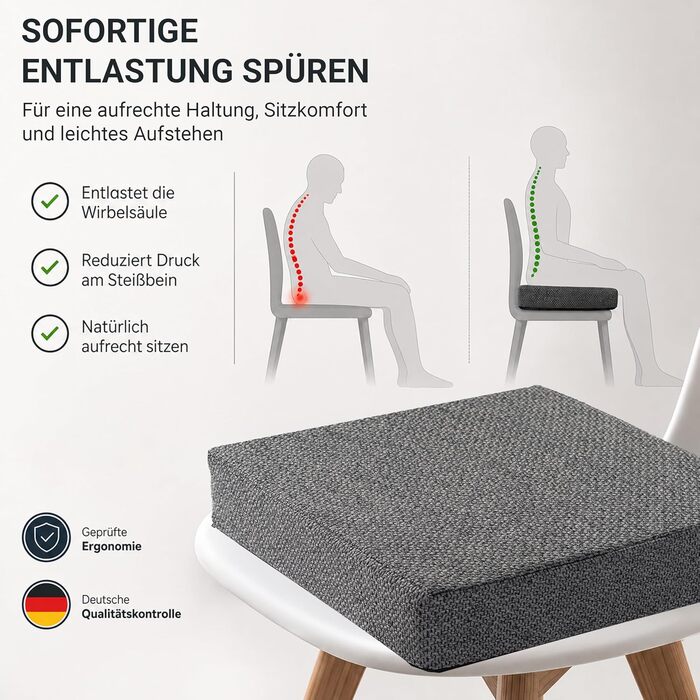 Ортопедична подушка для сидіння з Memory Foam 40x40 см Anthrazit - для офісного крісла, авто, візка. Нековзка, знімний чохол