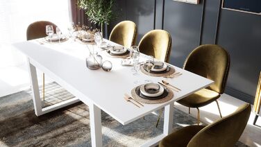 Стіл обідній Newfurn розсувний 160-200x90 см, білий, сучасний скандинавський стиль, для кухні та вітальні, з стільницею