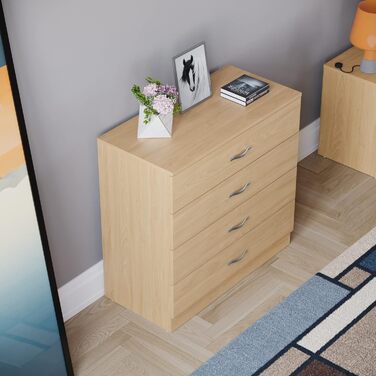 Комод Vida Designs з масиву сосни, 4 шухляди з металевими ручками, посилений тримач шухляд, меблі для спальні Riano, сосна, 72x36x75 см