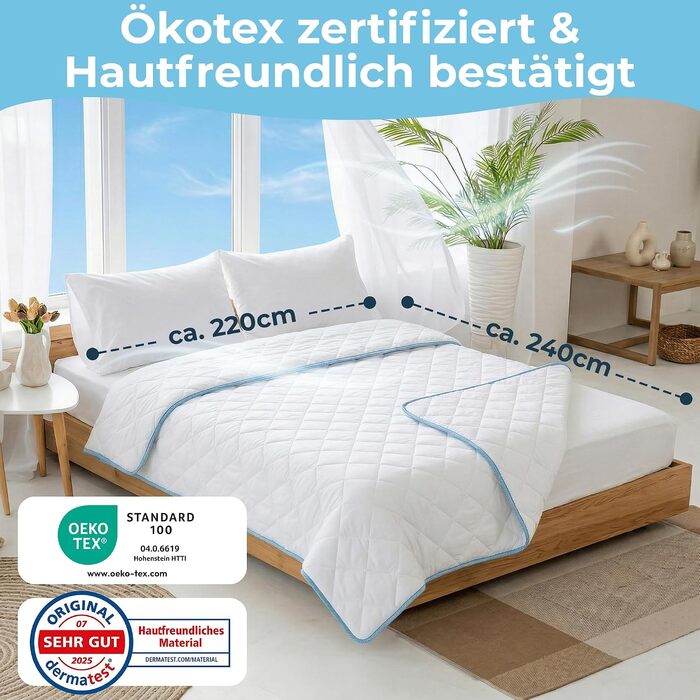 Літня стіпана ковдра Esdecke, дихаюча, сертифікована Ökotex, 220x240 см