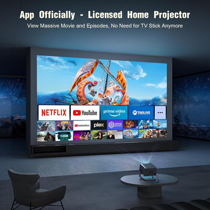 Smart-проектор VOPLLS 4K Mini Beamer з автофокусом та автокоррекцією трапеції, 700 ANSI люмен, Full HD 1080P, WiFi 6, Bluetooth, портативний домашній кінотеатр для смартфонів (Сріблястий)