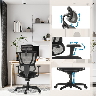 Ергономічне крісло для офісу/керівника ERGOHUMAN SLIM ECO F GEN2. Сидіння з тканини / спинка з сітки, чорний колір. hjh OFFICE