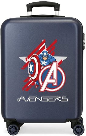Дитяча валіза Marvel Avengers, синя, 38x55x20 см, жорсткий корпус, кабінний чемодан із щитом