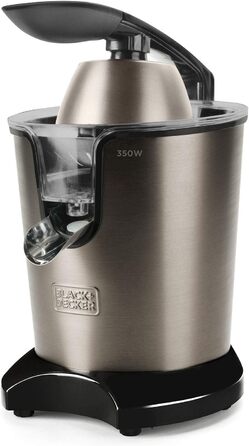 Електрична цитрусова соковижималка BLACK+DECKER BXCJ350E, 350 Вт, професійний мотор, нержавіюча сталь, регулювання м'якоті, 2 насадки, 650 мл