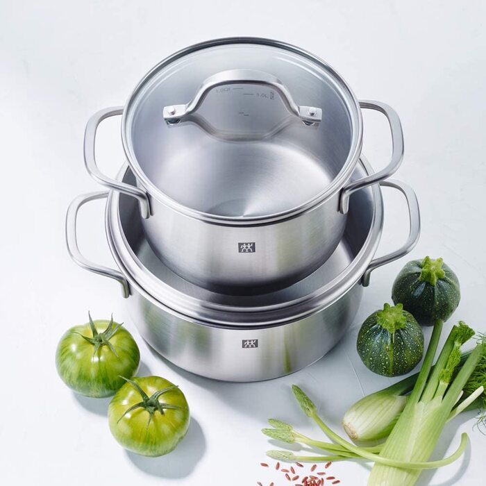 Набір каструль ZWILLING Flow, 5 шт., з кришкою з термостійкого скла, індукційне дно, не має покриття, нержавіюча сталь