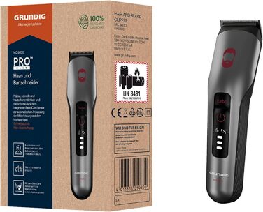 Машинка для стрижки волосся та бороди GRUNDIG ProClub MC 8030 з сенсором BeardCare, титановими лезами, 2 насадками, довгий час роботи, для вологого та сухого використання, темно-матовий хром/червоний