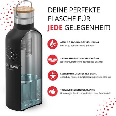 Термос-бутилка з нержавіючої сталі ACTIVE FLASK з трубочкою, 3 кришки, BPA-free, герметична, підходить для газованої води, спортивна фляга для води, термос для велосипеда, дітей, чаю