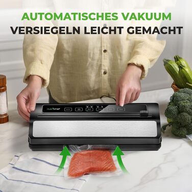 NutriChef PKVS Вакуумний пакувальник стартовий набір | Автоматичний запаювач пакетів | Компактна система для збереження свіжості продуктів | Перевірена в лабораторії, універсальна система консервації продуктів (Сухе/Вологе) | Срібно-чорний колір