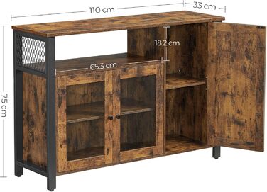 Стійка VASAGLE з 3 дверцятами для вітальні, кухні, їдальні, 33 x 110 x 75 см, стиль кантрі, вінтажний колір, LSC096B01
