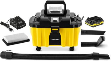Акумуляторний ручний пилосос TROTEC VC 15-20V для вологого та сухого прибирання, бездротовий, 20В Li-Ion, 130Вт, HEPA фільтр, для будівництва, об’єм 10л/2,7л
