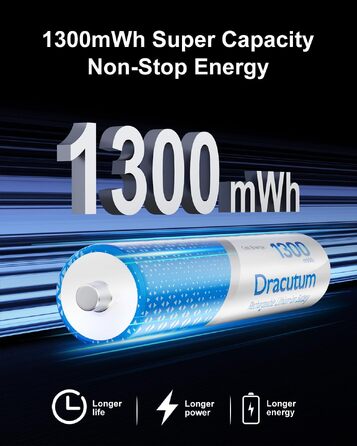 Набір акумуляторів AAA Li-ion 1.5V (8 шт) з зарядним пристроєм, 1300mWh, висока ємність, 2000 циклів зарядки та кейсом для зберігання