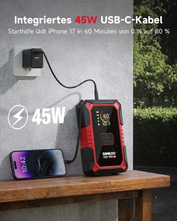 Пусковий пристрій GOOLOO A5 4000A з компресором 160 PSI та функцією Powerbank, червоний