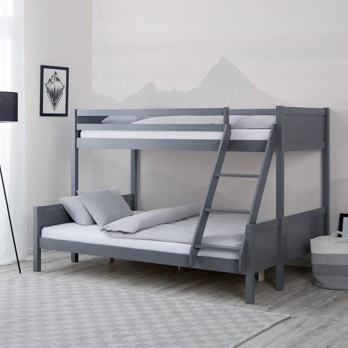 Дитяче двоярусне ліжко Homestyle4u 1898 для 2 дітей 90x200 і 140x200, біле, дерев'яний каркас з сосни, з ламелями, без матраца