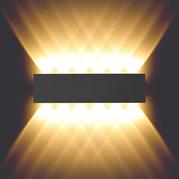 Світильник настінний LED BELLALICHT 12W, алюміній, IP54, тепле світло, чорний, для вітальні, спальні, коридору, сходів