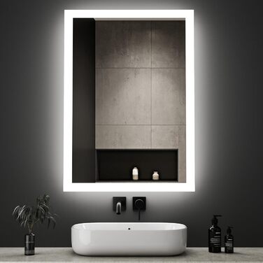 LED дзеркало для ванної кімнати Boromal 40x60 см з підсвічуванням та вимикачем, 6500K, холодний білий світ, Стиль Jb