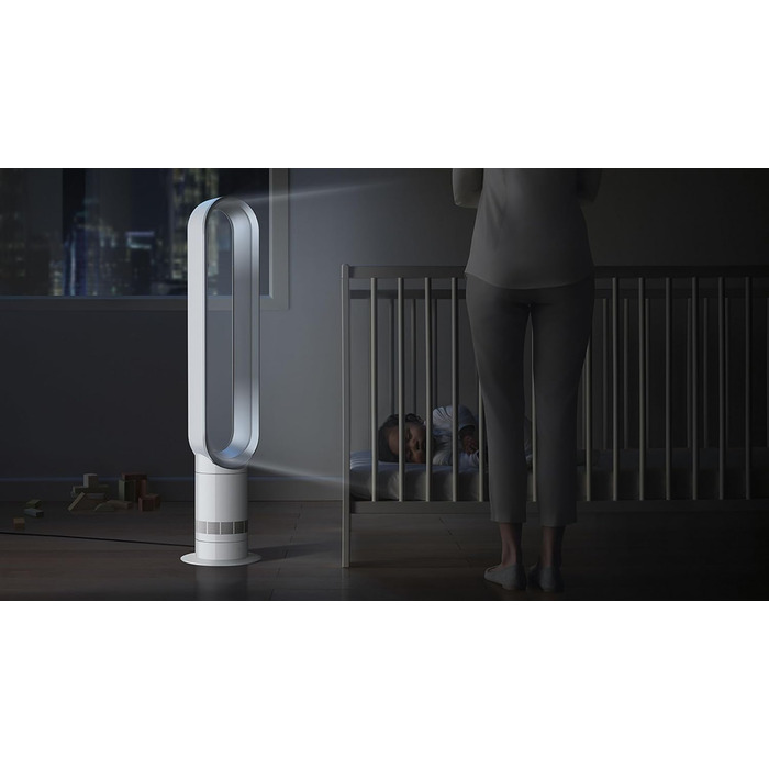 Dyson Cool AM07 Тихий турбовентилятор 100 см з пультом, енергозберігаючий, 9 годин таймер, для спальні, 10 швидкостей, білий/сріблястий