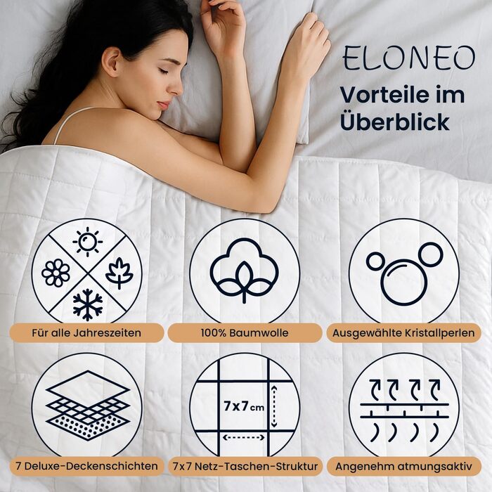 Обтяжена ковдра ELONEO NEU 135x200 см, 11 кг, 100% бавовна, антистрес-ковдра для сну з сертифікатами TÜV та Oeko-Tex