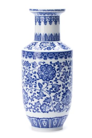Ваза синьо-біла керамічна Chinoiserie 25.4 см для дому, декор для вітальні, полиці, каміна