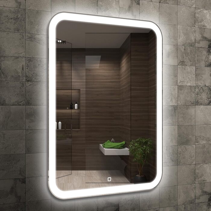 Дзеркало для ванної кімнати Home Glow 50x70 см з LED підсвічуванням, сенсорним вимикачем та округлими кутами