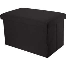 Складана пуф-скриня INTIRILIFE 78x38x38 см, чорна, діамант, з відділенням для зберігання, тканина під льон, багатофункціональний пуф-куб, підставка для ніг, органайзер, банкетка