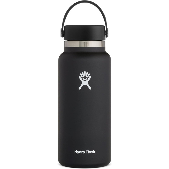 Термобутилка Hydro Flask з нержавіючої сталі, вакуумна ізоляція, велика шийка, герметична кришка Flex Cap, 946 мл, біла і чорна