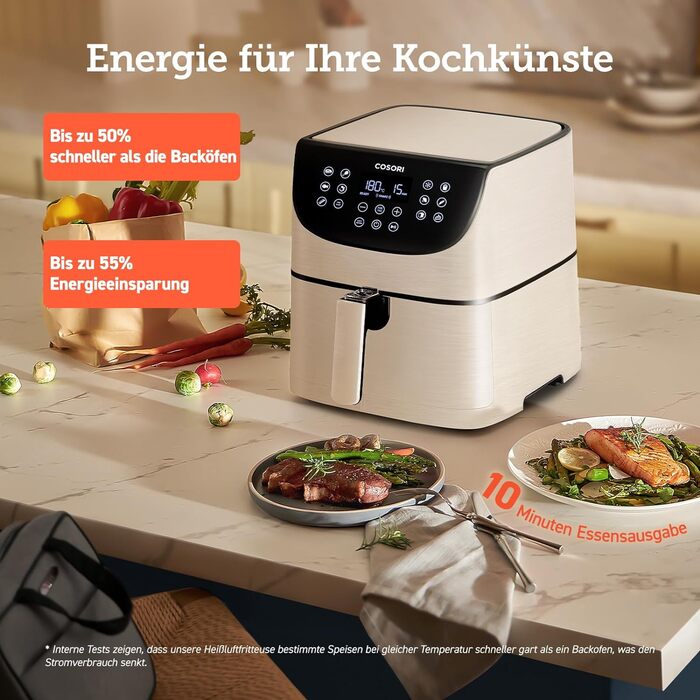 Аерофритюрниця COSORI 5,5 л XXL біла, LED-дисплей, 13 програм, 1700 Вт, без олії, книга рецептів, CP158-AF