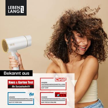 Іонізаційний фен для волосся LEBENLANG 2100W з режимом холодного повітря та захистом від січення кінчиків, Білий/Золотий