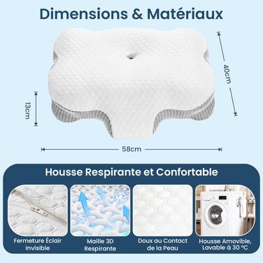Подушка для шиї з піни Memory Foam, анатомічна для сну на боці, спині та животі, бежева
