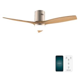 Стельовий вентилятор Cecotec Aero 5600 з підсвічуванням та WiFi, 52 дюйми (132 см), 3 лопаті, пульт, IP44, Зима/Літо, таймер, золото/дерево