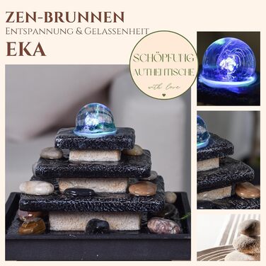 Настільний фонтан-каскад Eka Zen'light у вигляді храму зі сходами та кольоровою підсвіткою, бежево-чорний, 18x20x18 см — ديكоративний Zen-фонтан для релаксації