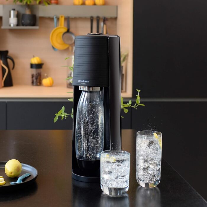 Сифон для газування води SodaStream Terra Black Value Pack: 3 пляшки (2x2.1л, 1x0.5л) зі склокераміки, циліндр Quick Connect, чорний