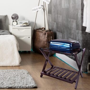 Підставка для багажу Casual Home з масиву дерева з полицею, колір Espresso