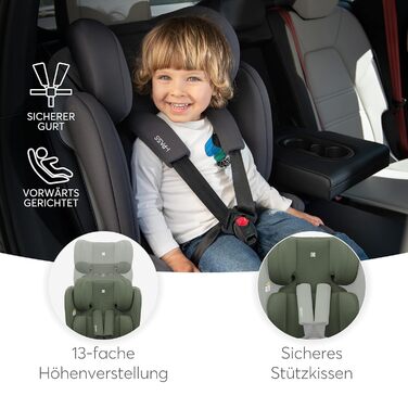Автокрісло KikkaBoo i-PASS 9-36 кг, i-Size, Армійський зелений, для дітей 1-12 років (76-150 см), з регульованим підголівником