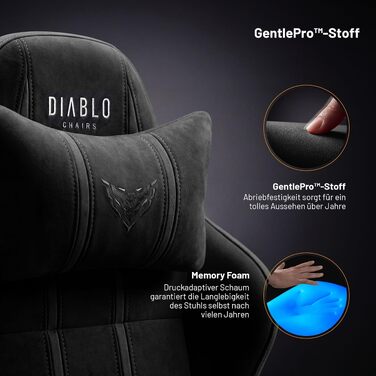 Ігрове крісло Diablo Gaming для дітей та підлітків, тканина, 3D підлокітники, Burned Black, розмір L