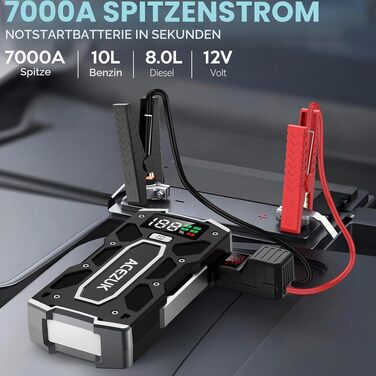 Бустерний пускач ACEZUK 6000A 12V для авто, мотоциклів та газонокосарок (до 7.0L бензин / 5.5L дизель) з LED-ліхтарем та цифровим дисплеєм