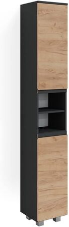 Пенал для ванної Vicco J-Shape, антрацит/дуб, 30x190 см, сірий