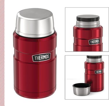 Термос для їжі Thermos Stainless King 710 мл, нержавіюча сталь, червоний, зберігає гаряче 14 годин, холодне 24 години, герметичний, для супу, мюслі, рагу, підходить для посудомийної машини