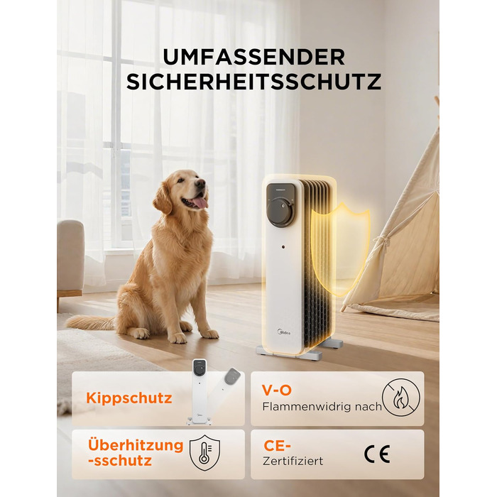 Масляний радіатор Midea NY2311-24UR, 2300Вт, 9 секцій, з пультом ДК, LED-дисплеєм та сенсорним керуванням, чорний