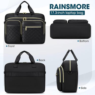 Сумка для ноутбука RAINSMORE 17.3 дюймів для жінок, водонепроникна ділова сумка-портфель для роботи та офісу, чорна