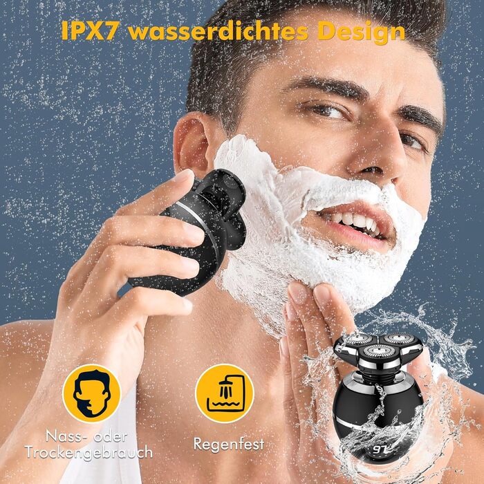 Електробритва ETENTOUS для чоловіків 3D, бездротова, водонепроникна IPX7, тример для бороди, сухе та вологе гоління, LED-дисплей, 8 насадок