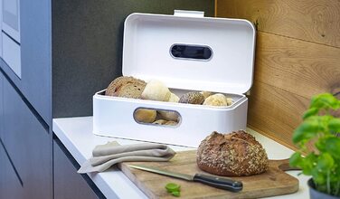 Металевий ретро-хлібниця Echtwerk з оглядовим вікном, біла, 42,5x23,8x17 см