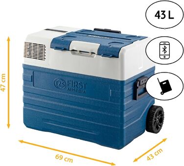 Автомобільний холодильник First Austria 43L з Bluetooth, -20°C, 12/24V/220V - блакитно-сірий