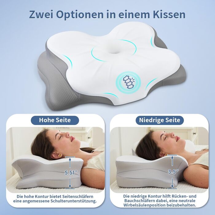 Подушка для шиї з піни Memory Foam: ергономічна підтримка, зняття болю, дихаючий чохол для сну на боці, спині та животі