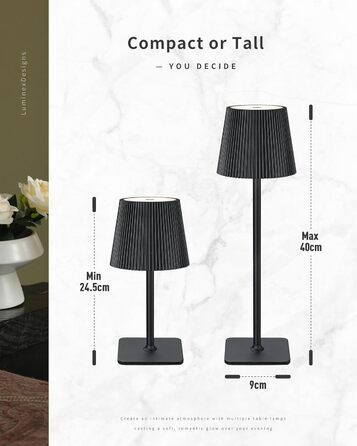 LED настільна лампа LuminexDesigns бездротова з акумулятором 5200mAh – димерна нічна лампа з тривалим часом роботи, IP54 вологостійка – для спальні, офісу, саду, декору, біла (3000K/4500K/6000K)