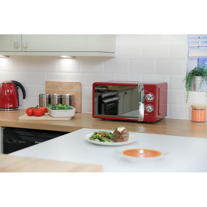 Мікрохвильова піч Russell Hobbs RHMM701C Solo 17л, 700 Вт, червона: 5 рівнів потужності, таймер, розморожування, легке очищення