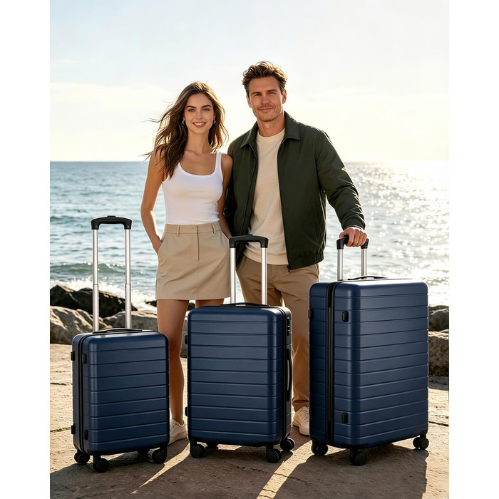 Набір валіз для подорожей 3-в-1 (20, 24, 28 дюймів), ручна поклажа для Ryanair 55x40x20 см, чотириколісний дорожній тролей, темно-синій
